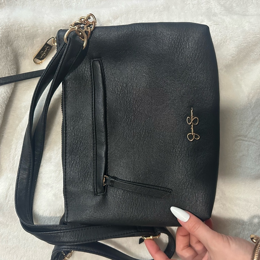 Jessica Simpson Black Leather Crossbody with Gold Accent